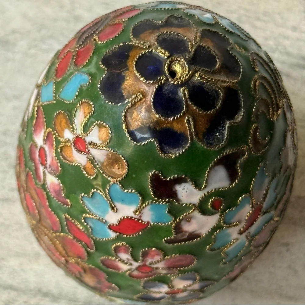 Vintage Cloisonné Multicolor Metal Enamel Floral Flower Decorative Egg